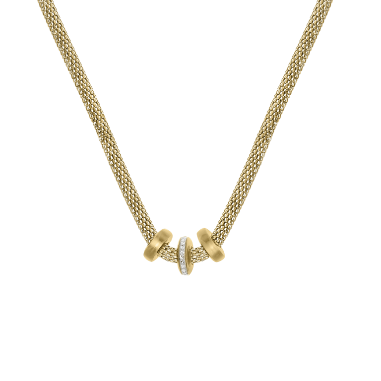 Gerecycleerd stainless steel ketting mesh goldplated met kristal