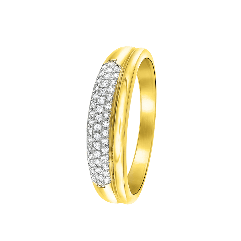14 Karaat geelgouden ring met 46 diamanten 0,11ct