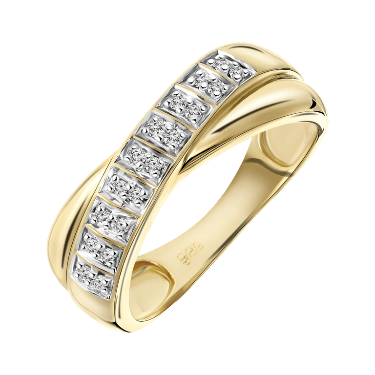 14 Karaat geelgouden ring met 18 diamanten 0,08ct