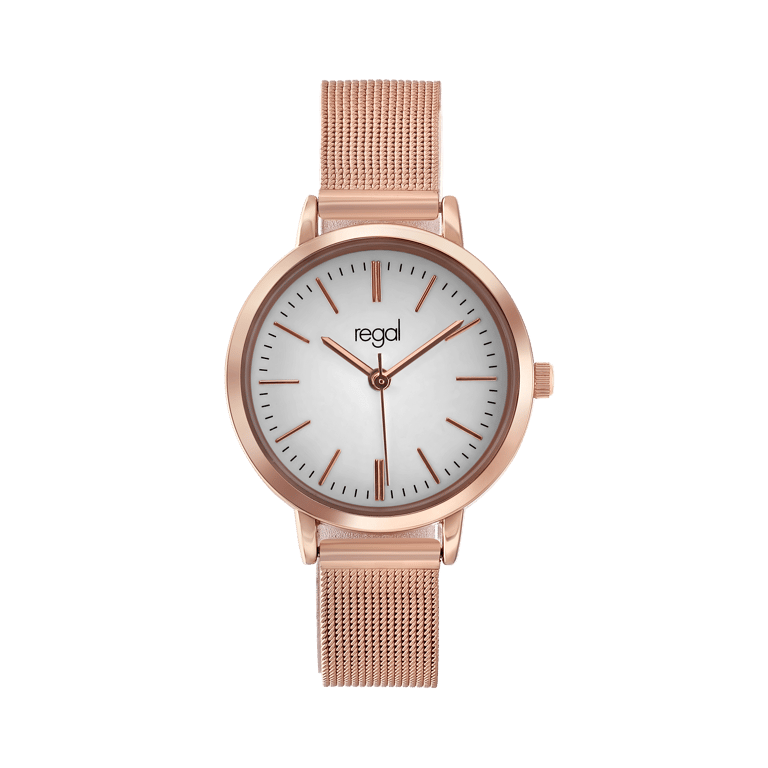 Regal mesh horloge met rosekleurige band