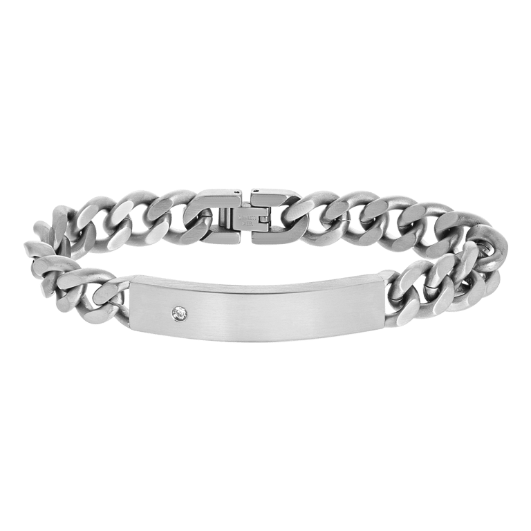 Gerecycleerd stainless steel plaatarmband gourmet met zirkonia