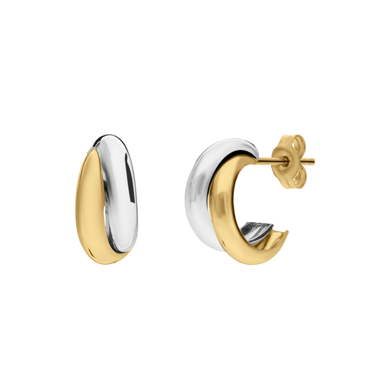 Zweifarbige Ohrringe, 585 Gold