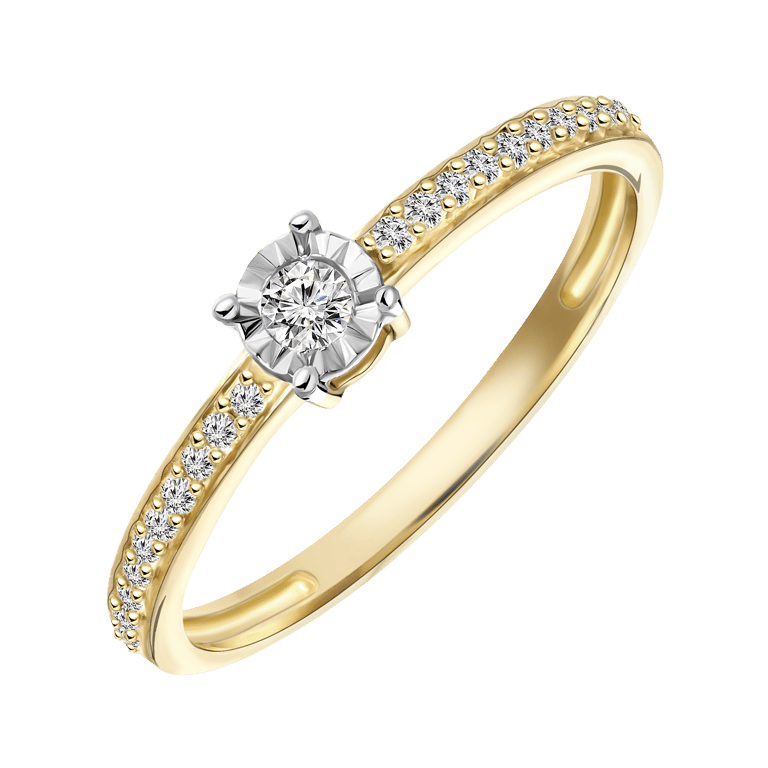 14 Karaat geelgouden ring met 21 diamanten 0,15ct