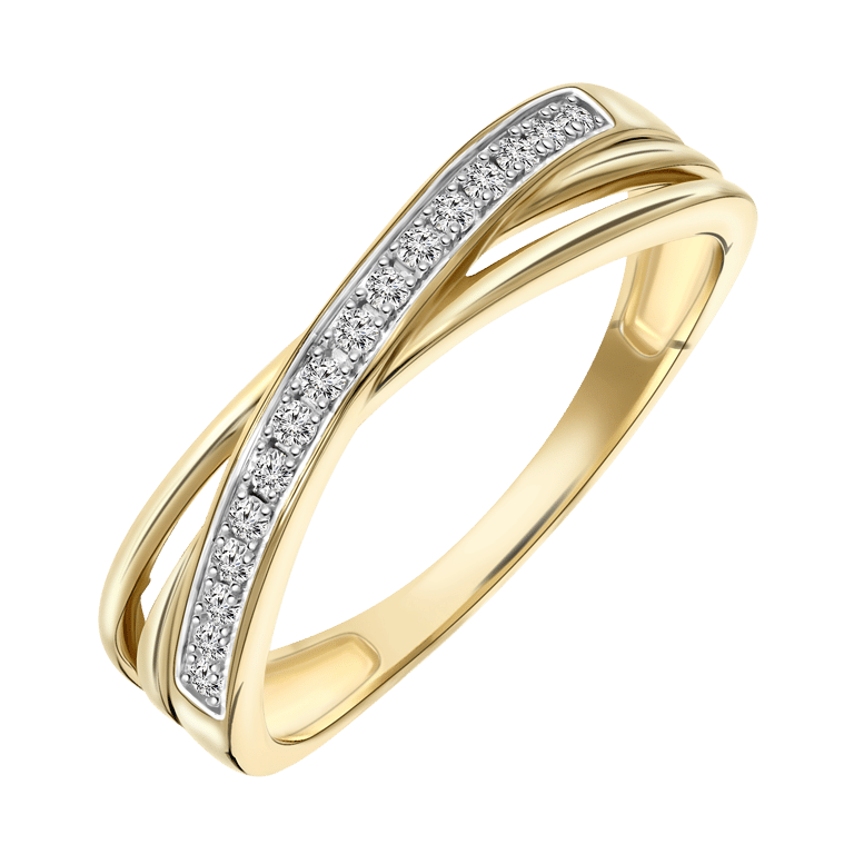 14 Karaat geelgouden ring met 16 diamanten 0,10ct