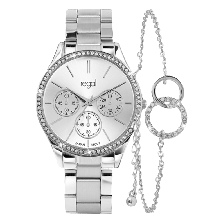 Regal Cadeau Set Heren Horloge Zilverkleurig met gratis armband