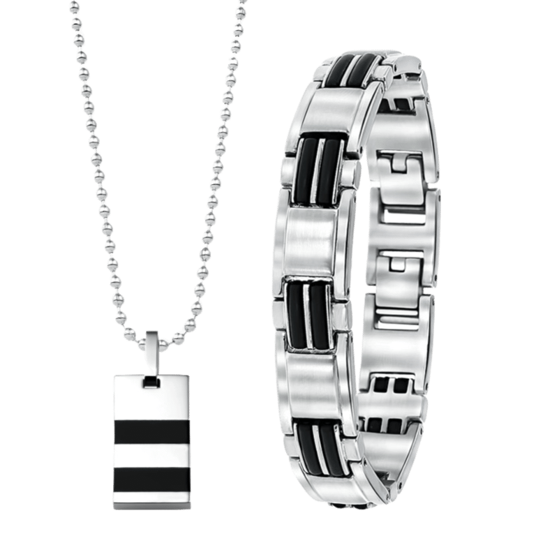 Set mit Halskette und Armband aus Edelstahl für Jungen