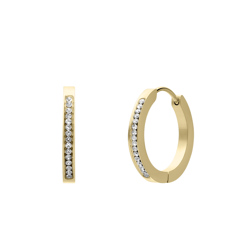 Gerecycled stainless steel goldplated oorringen met kristal 15mm voor dames