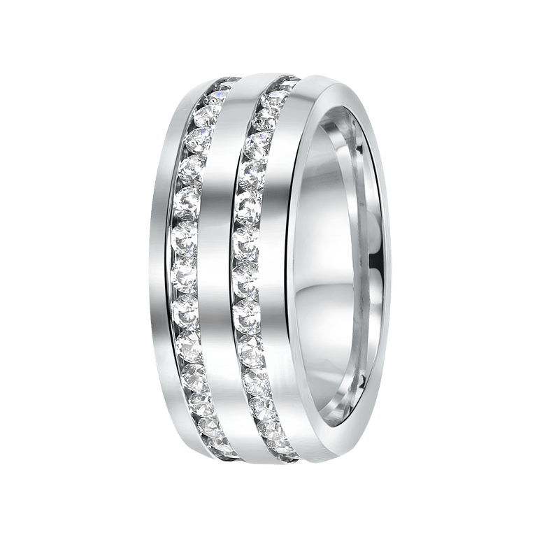 Edelstahl eternity ring 2 Reihen mit Zirkonia