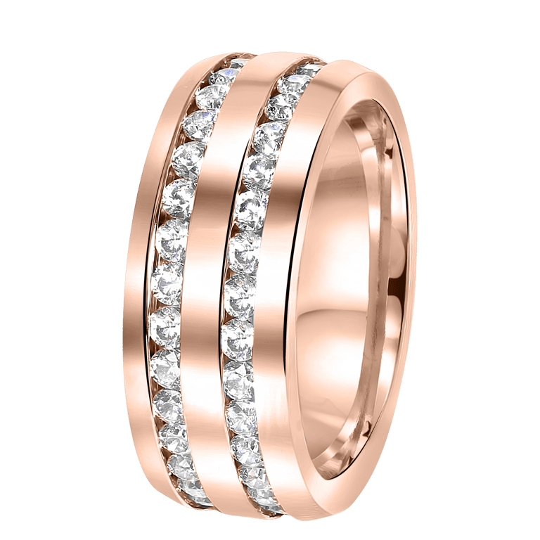 Gerecycleerd stalen ring roseplated 2rijen met zirkonia