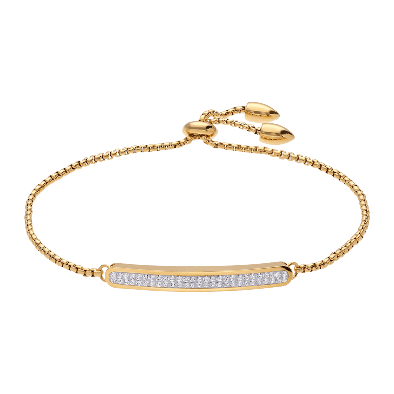 Gerecycleerd stainless steel plaatarmband goldplated wit kristal