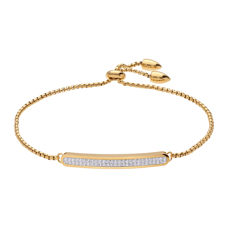 Stalen goldplated plaatarmband met kristal voor dames