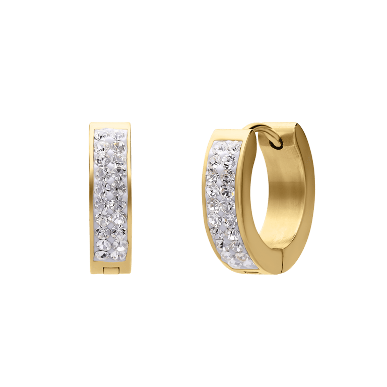 Stalen goldplated oorringen met wit kristal voor dames