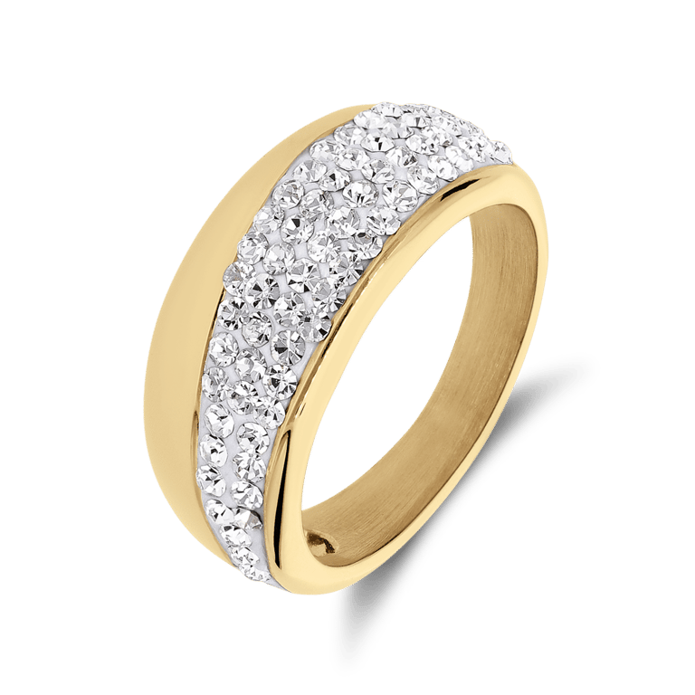Gerecycleerd stainless steel ring goldplated wit kristal