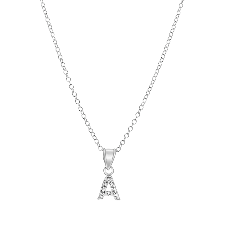 Zilveren kinderketting initialen met wit kristal