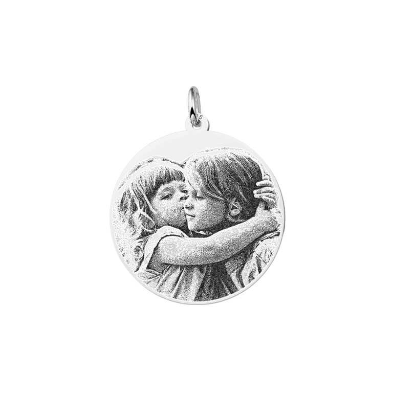 Anhänger, 925 Silber, rund, Fotogravur L 26,5 mm x 26,5 mm