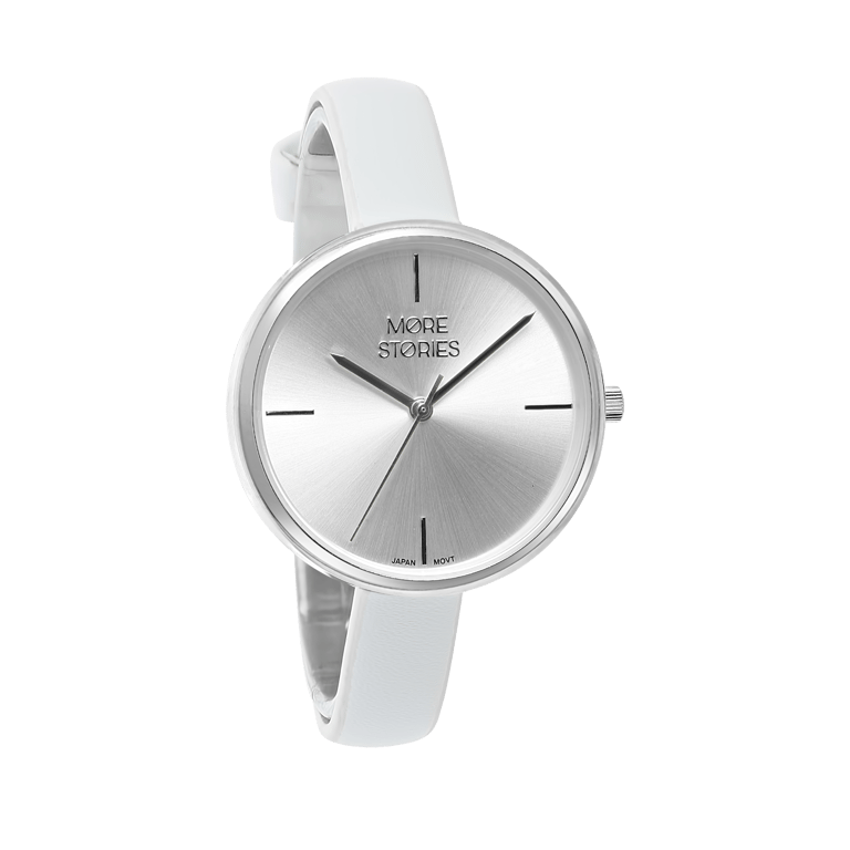 More Stories horloge met een witte leren band