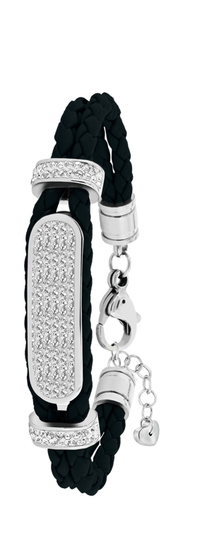 Edelstahlarmband für Kinder mit schwarzem Leder und Kristall