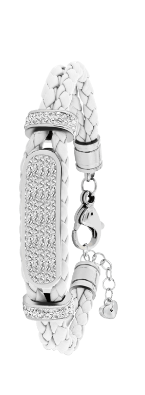 Edelstahl Spritzplatte Lederarmband mit weißen Kristall