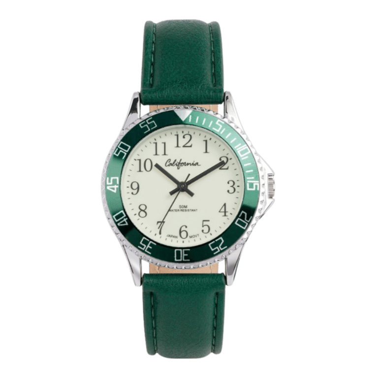 California Armbanduhr für Jungen mit grünem Lederband