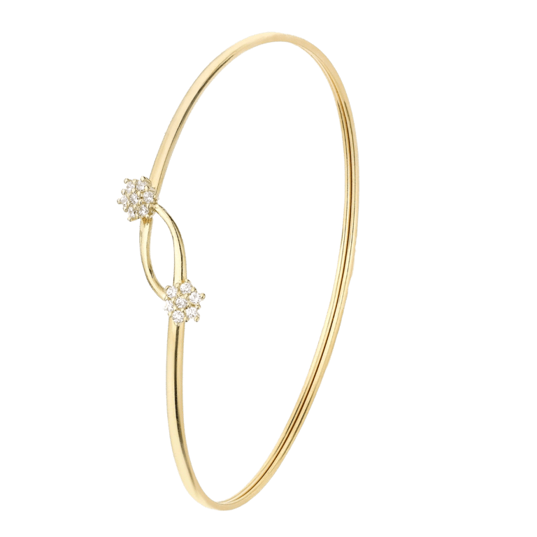 9 Karaat bangle met twee bloemen en zirkonia