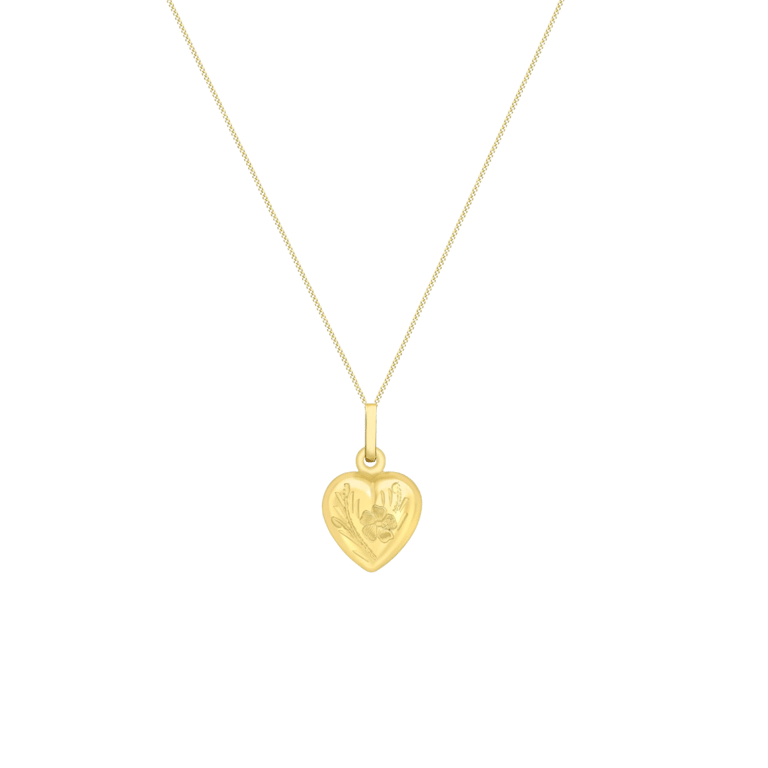 9 Karaat ketting met hartmedaillon met bloemen