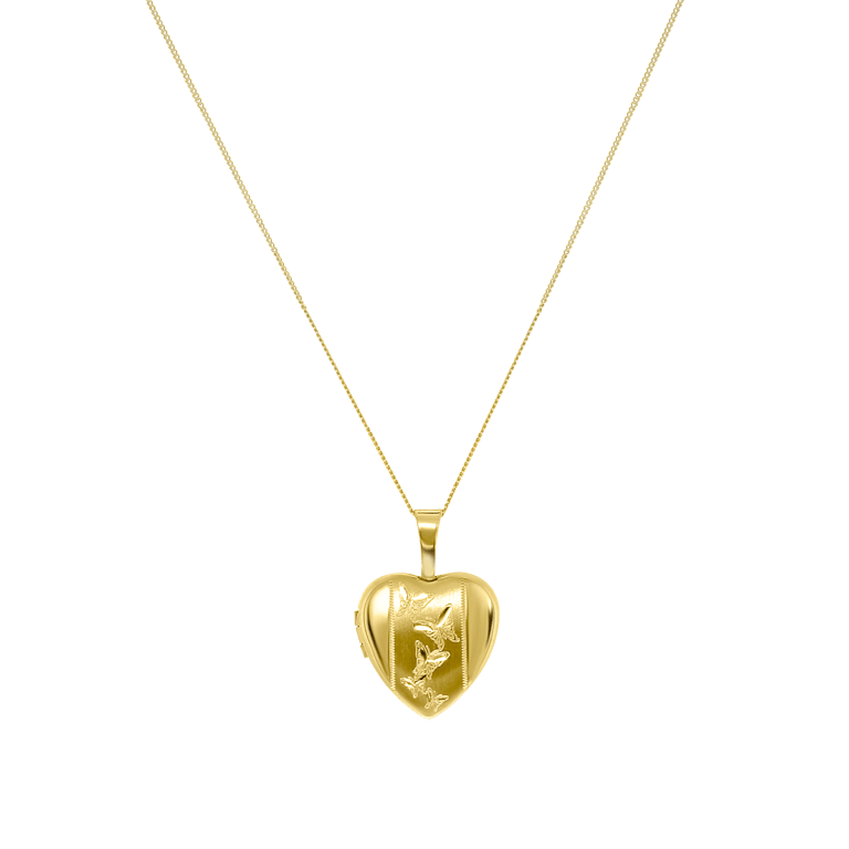 9 Karaat ketting hart medaillon met vlinders