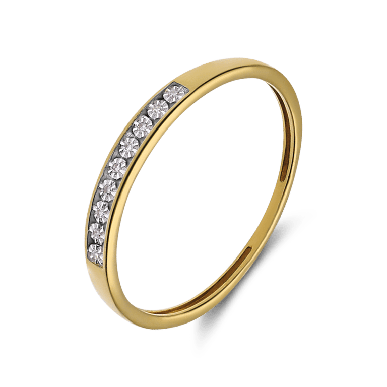 14 Karaat geelgouden ring met 9 diamanten 0,02ct