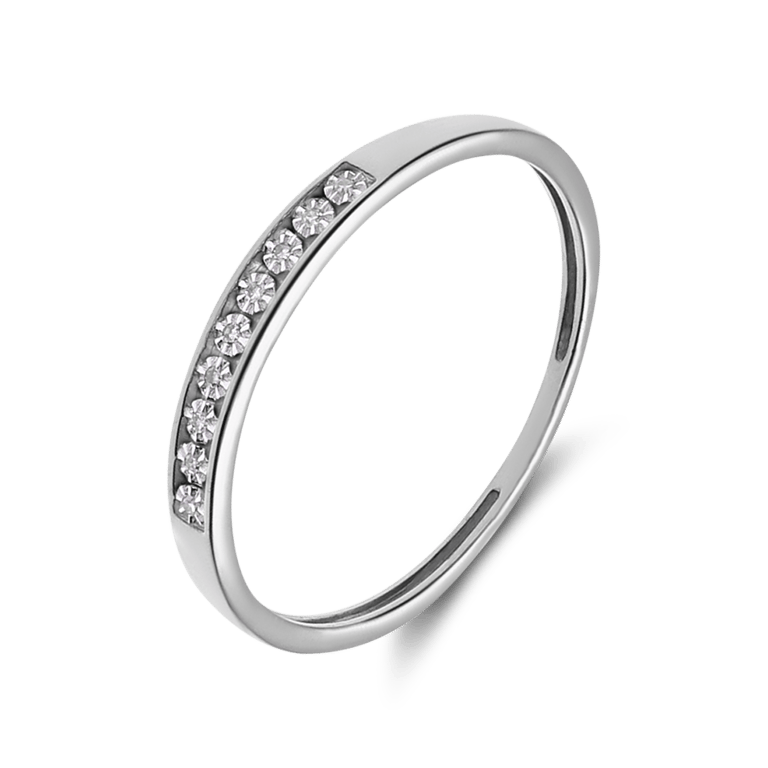 14 Karaat witgouden ring met 9 diamanten 0,02ct