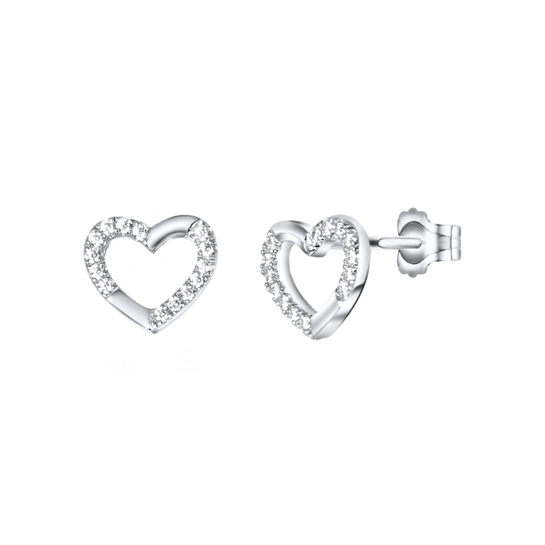 Ohrringe, 925 Silber, Herz mit Zirkonia