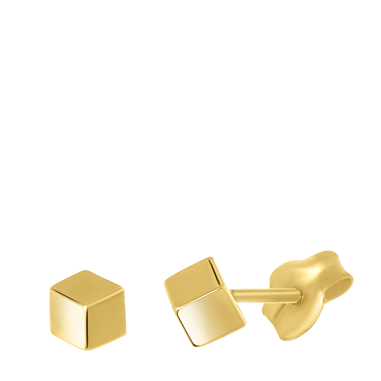 Kubusförmige Ohrringe aus 585 Gelbgold, 4 mm