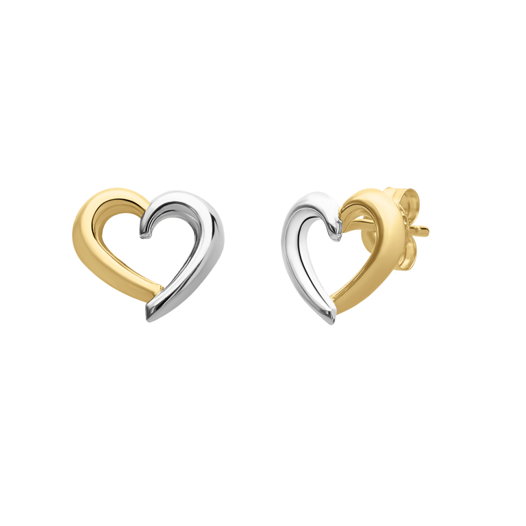 585 Gold Bicolor-Ohrringe „Herz offengearbeitet“