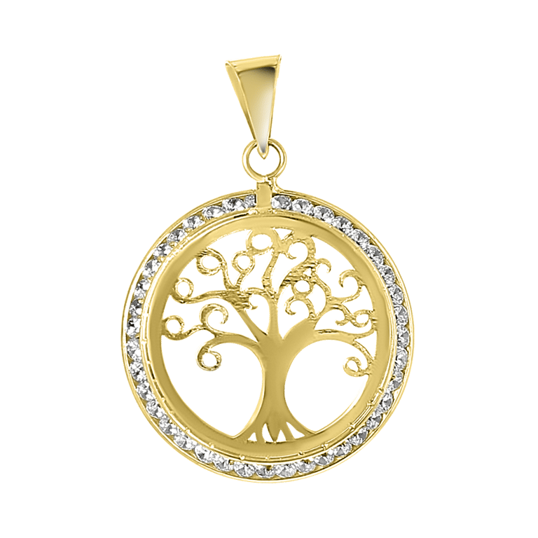 14 Karaat geelgouden hanger family tree zirkonia