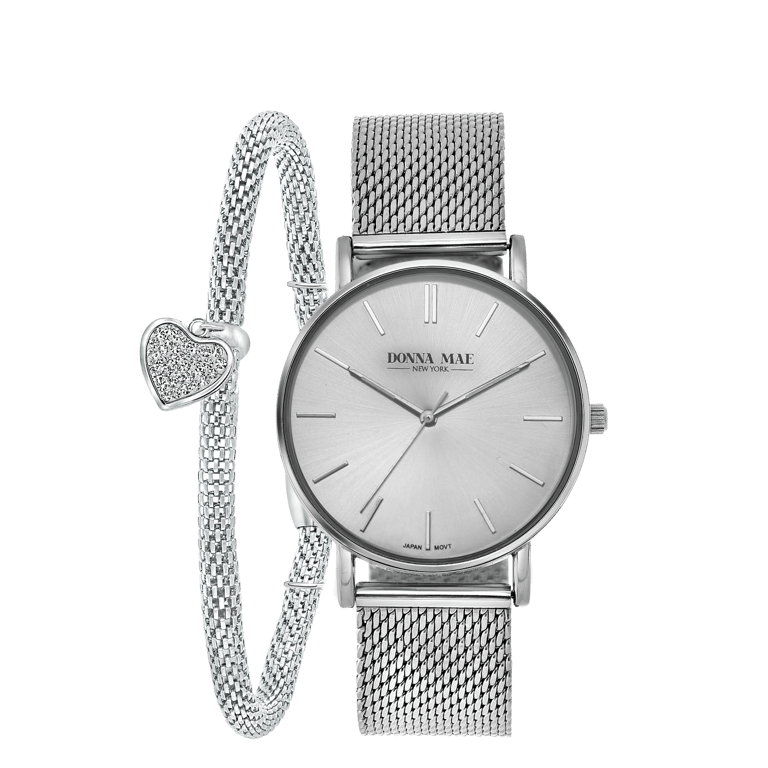 Set aus Edelstahl Herz mit Armbanduhr