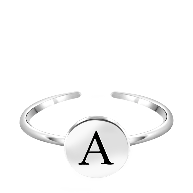 Zilveren ring alfabet verstelbaar rhodiumplated