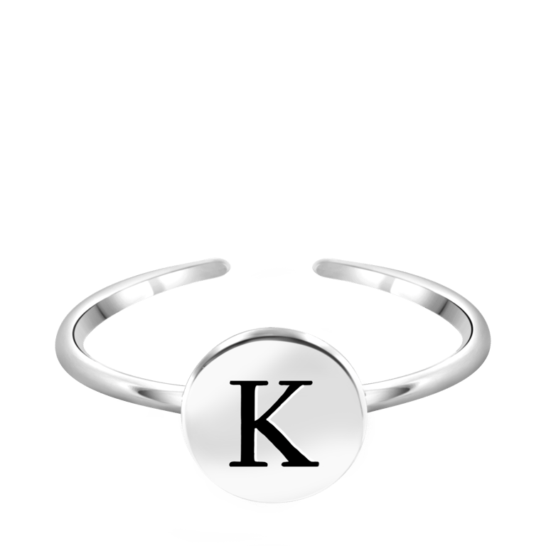 Zilveren ring alfabet verstelbaar rhodiumplated