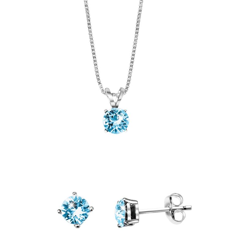 Zilveren set kristal aqua