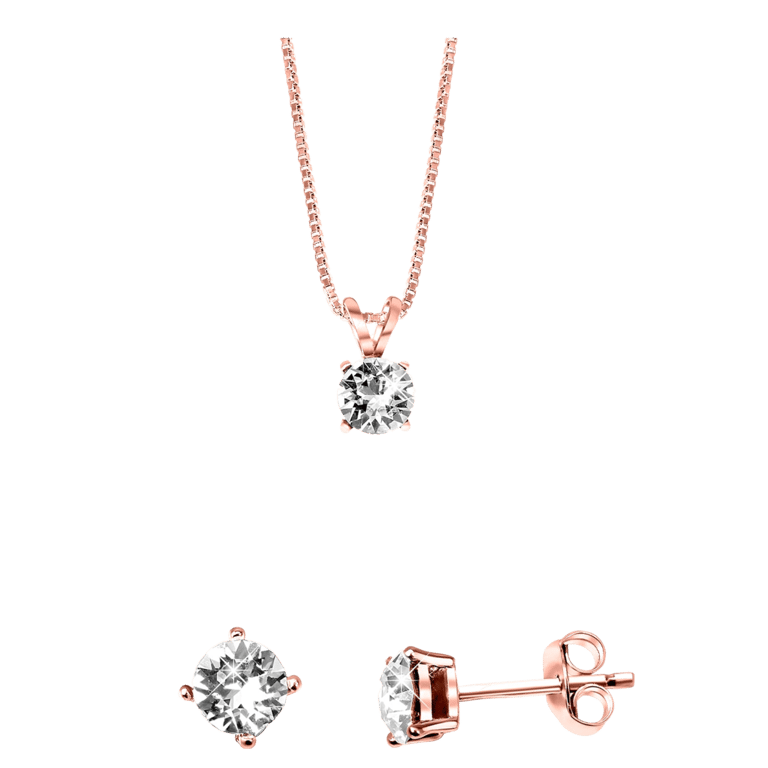 Zilveren roséplated sieradenset met kristal voor dames