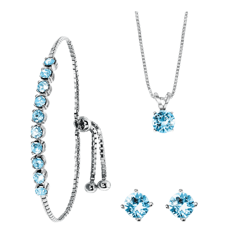 Zilveren set kristal aqua