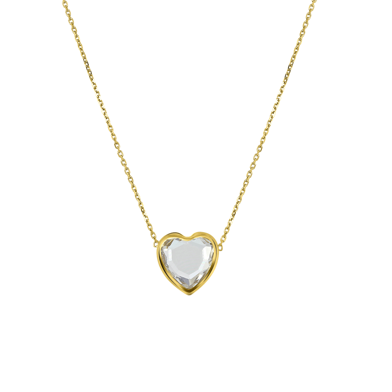 14 Karaat geelgouden ketting hanger hart zirkonia