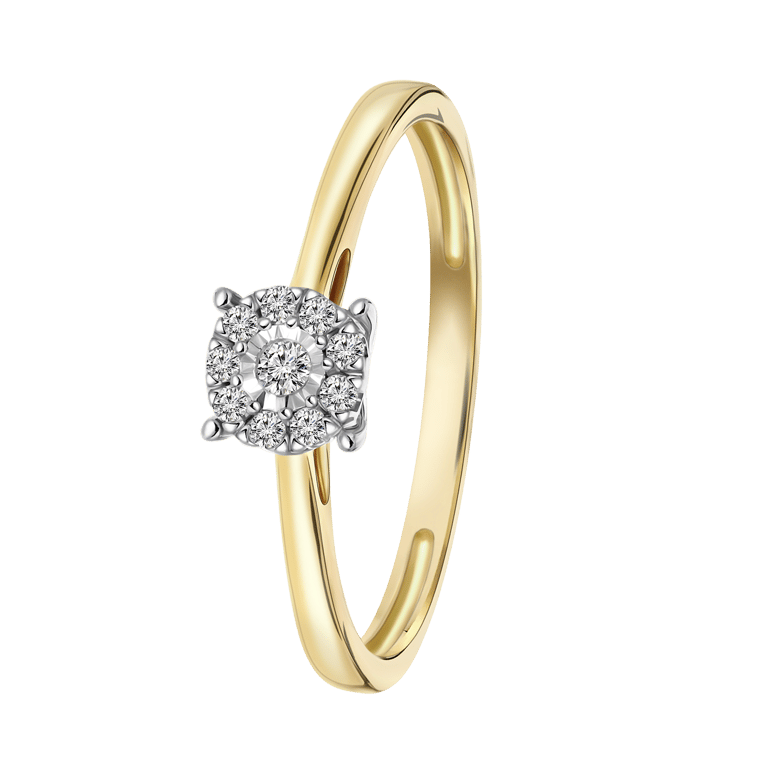 14 Karaat geelgouden ring met 10 diamanten 0,08ct