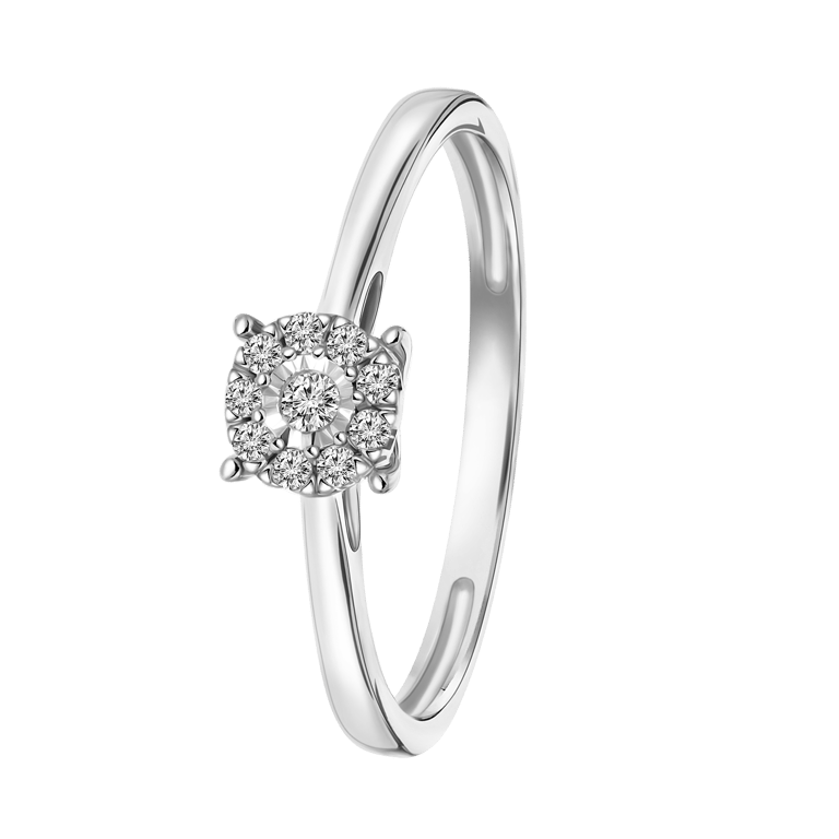 14 Karaat witgouden ring met 10 diamanten 0,08ct