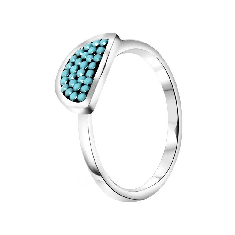 Gerecycleerd stainless steel ring half rond turquoise kristal