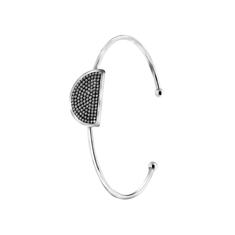 Gerecycled stainless steel armband half rond hematite kristal