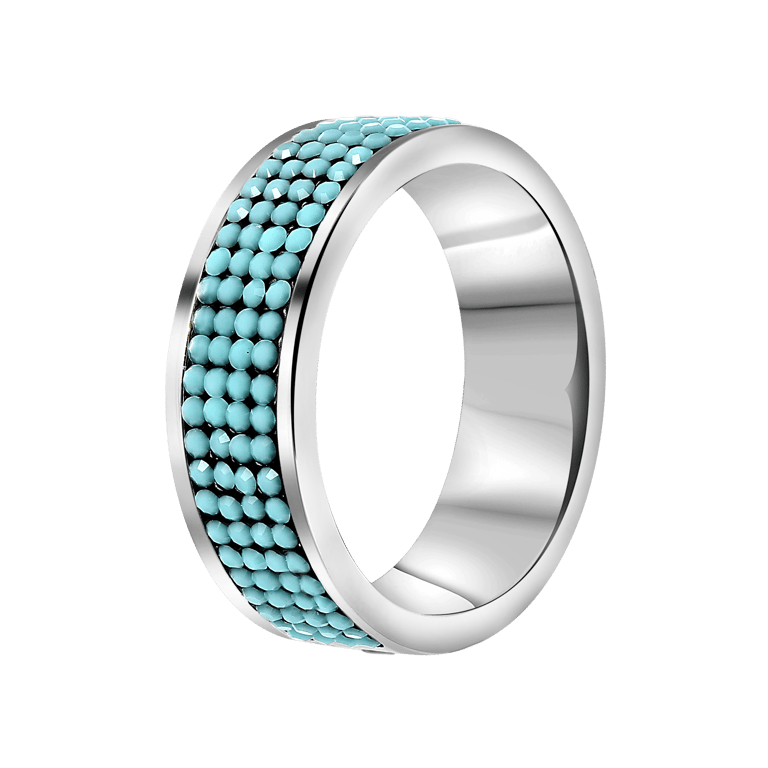 Gerecycled stalen ring turquoise kristal