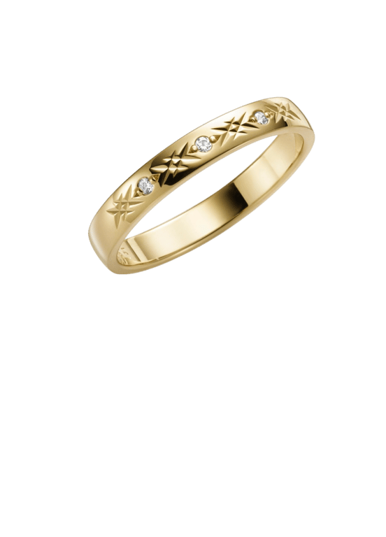 Trauring für Damen, 375 Gelbgold, Diamant, Akazie H96