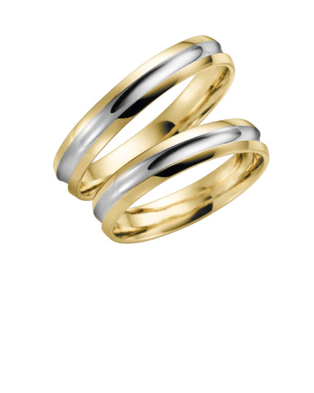 Bicolor-Trauring für Herren, 375 Gelb-/Weißgold, Mohn H38