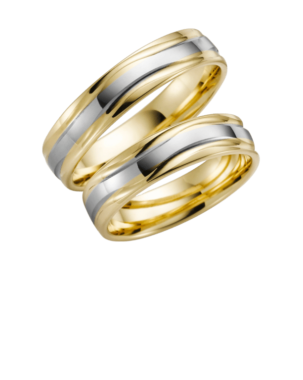 Bicolor-Trauring für Damen, 375 Weiß-/Gelbgold, Gänseblume H40