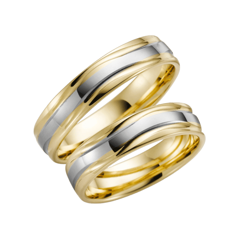 Bicolor-Trauring für Herren, 375 Gelb-/Weißgold, Gänseblume H40
