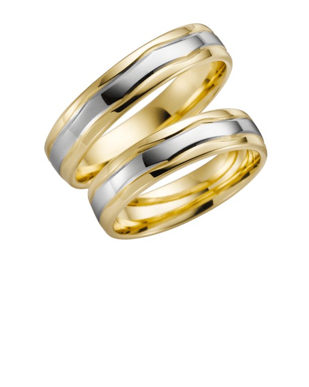 Bicolor-Trauring für Herren, 375 Gelb-/Weißgold, Prunus H45