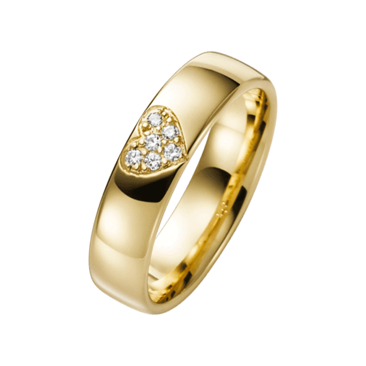 Trauring, 375 Gelbgold, Diamant, Pfingstrose Herz H76